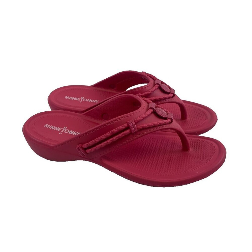 Minnetonka Silverthorne Prism Thong Sandal Slip On Raspberry Pink EVA Womens 7